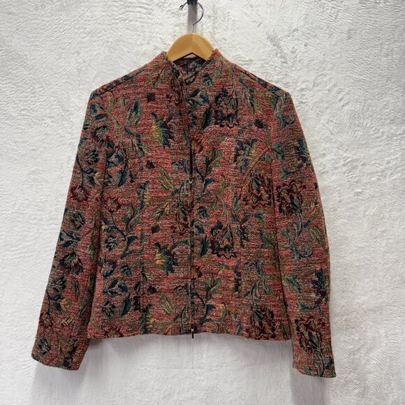 Vintage Coldwater Creek Tapestry Jacket Women Medium Purple Floral Sophisticated - Picture 1 of 11